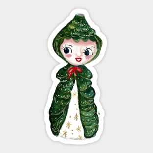 Vintage Christmas Tree girl Sticker